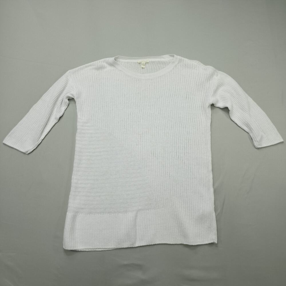 Eileen Fisher Womens Organic Linen Tunic Sweater White Small Costal Grandma